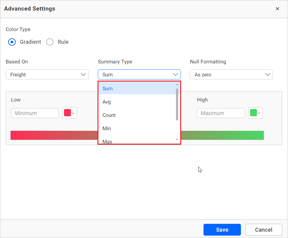 Aggregation type of based on field