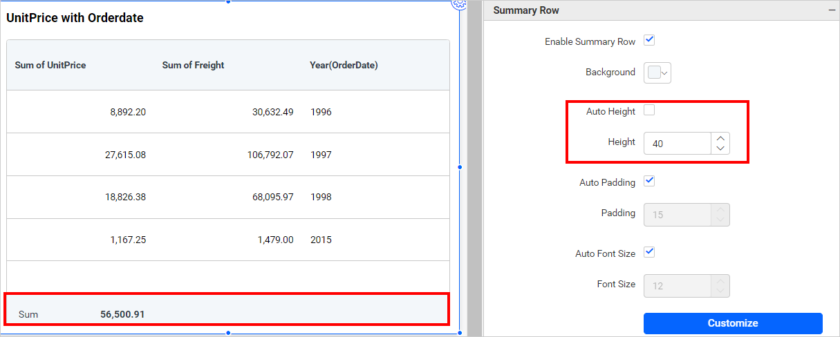 Summary Row Height
