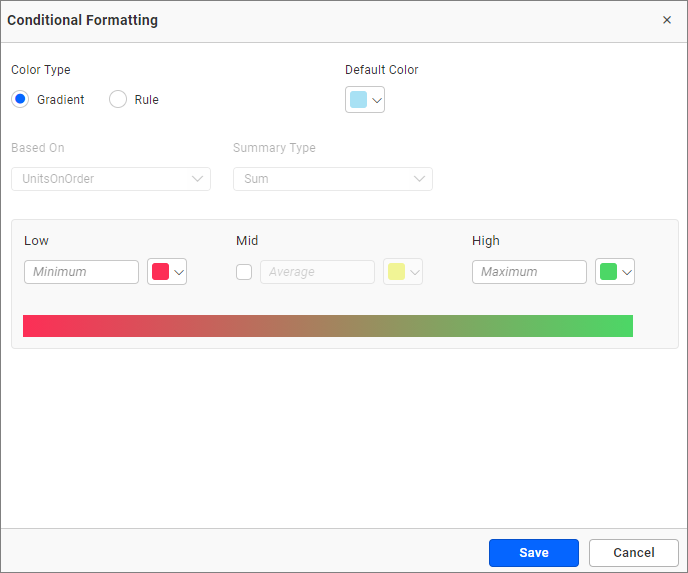 Conditional formatting dialog