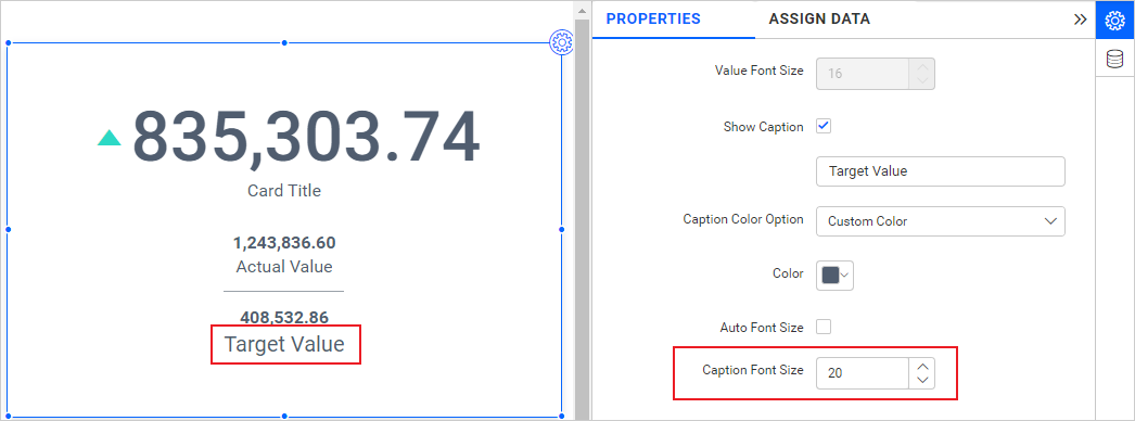 Right caption Properties