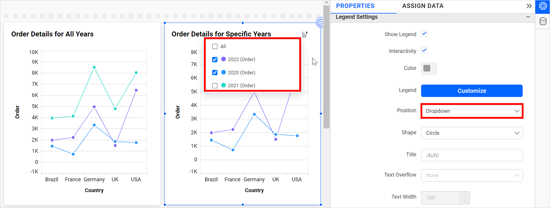 Legend item as dropdown
