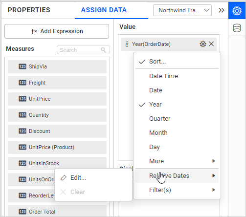 showing relative dates menu