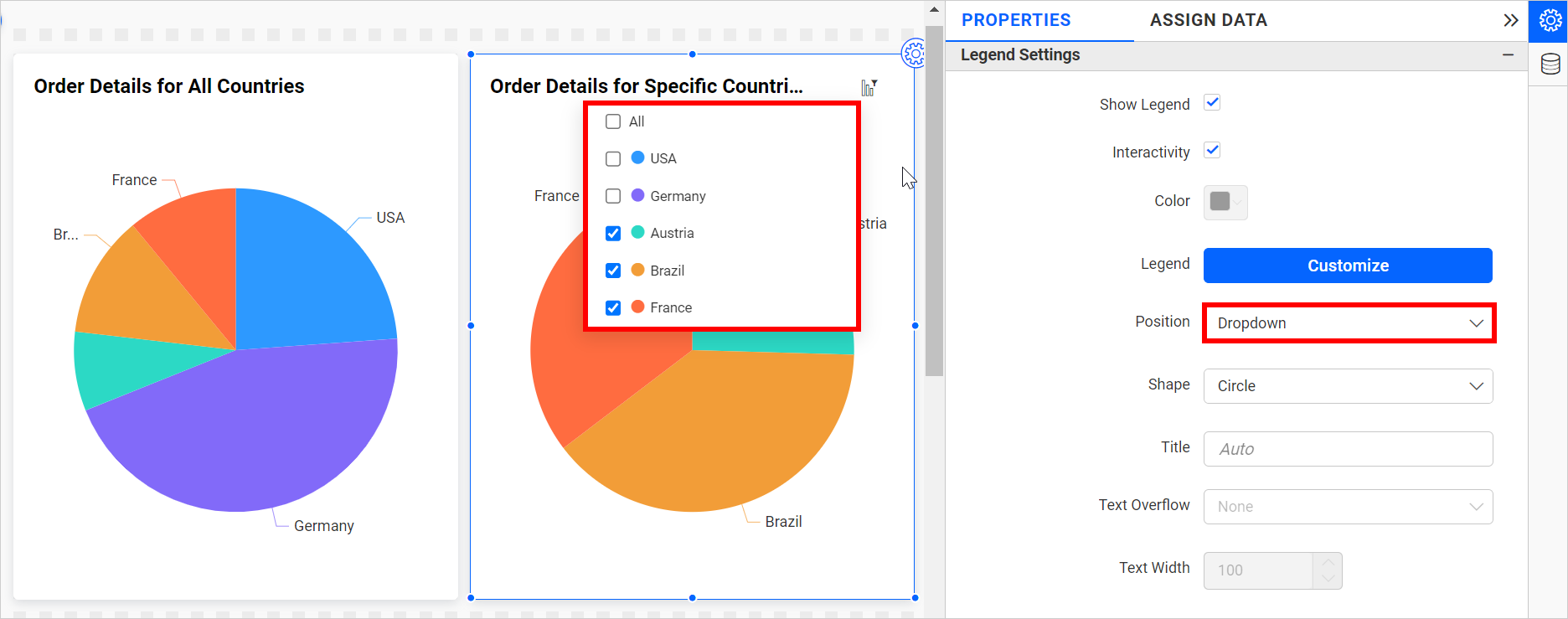 Legend item as dropdown