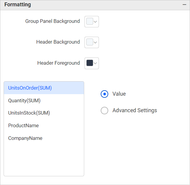 Formatting properties