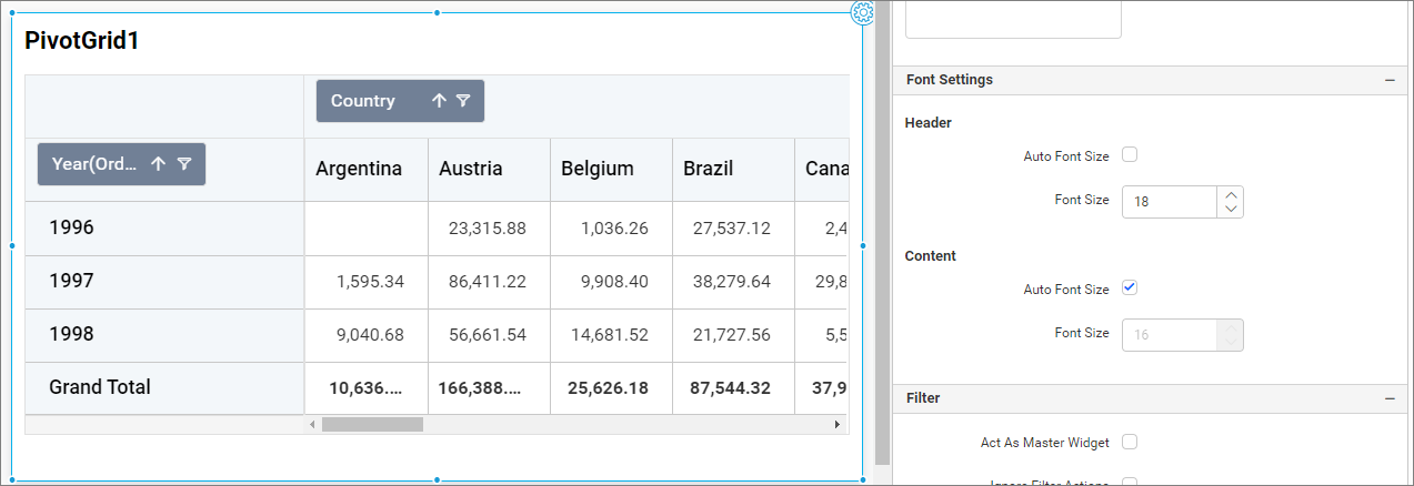 Header Font settings