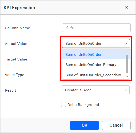 Grid  KPI setting Value type