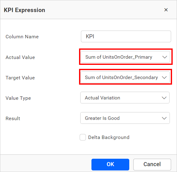 Grid  KPI setting Value selection