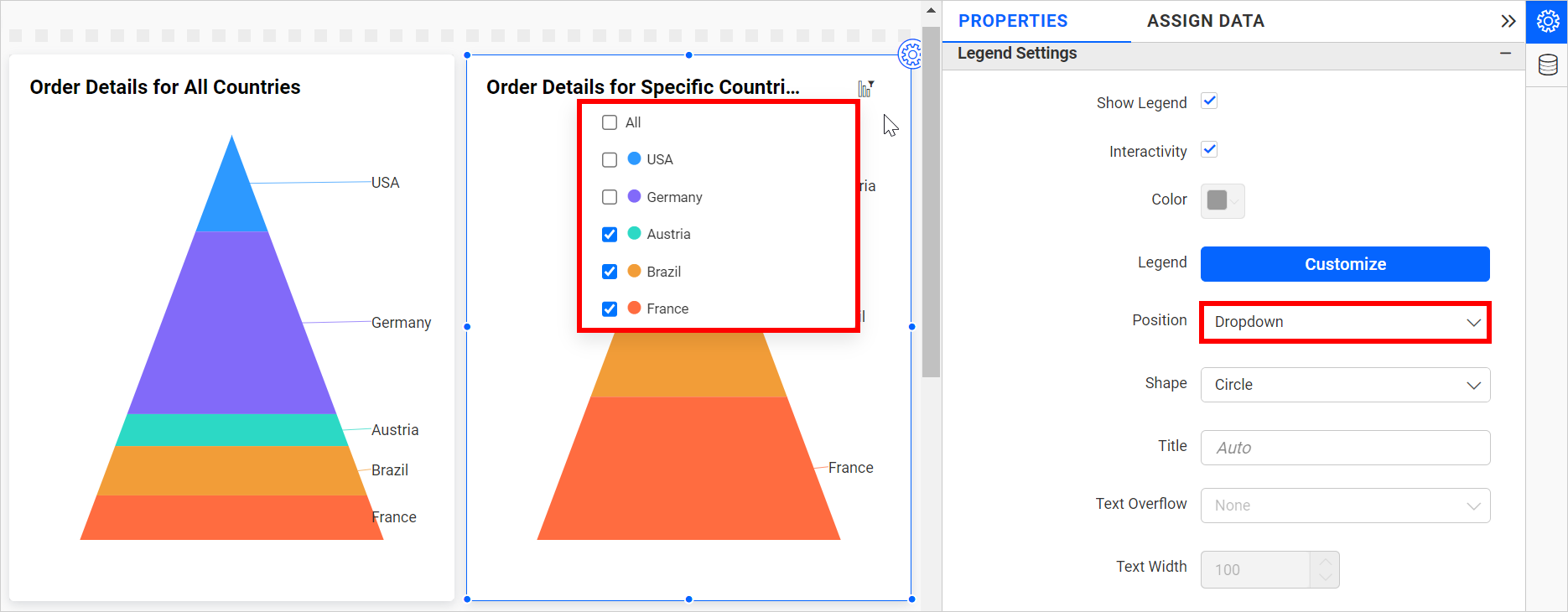 Legend item as dropdown