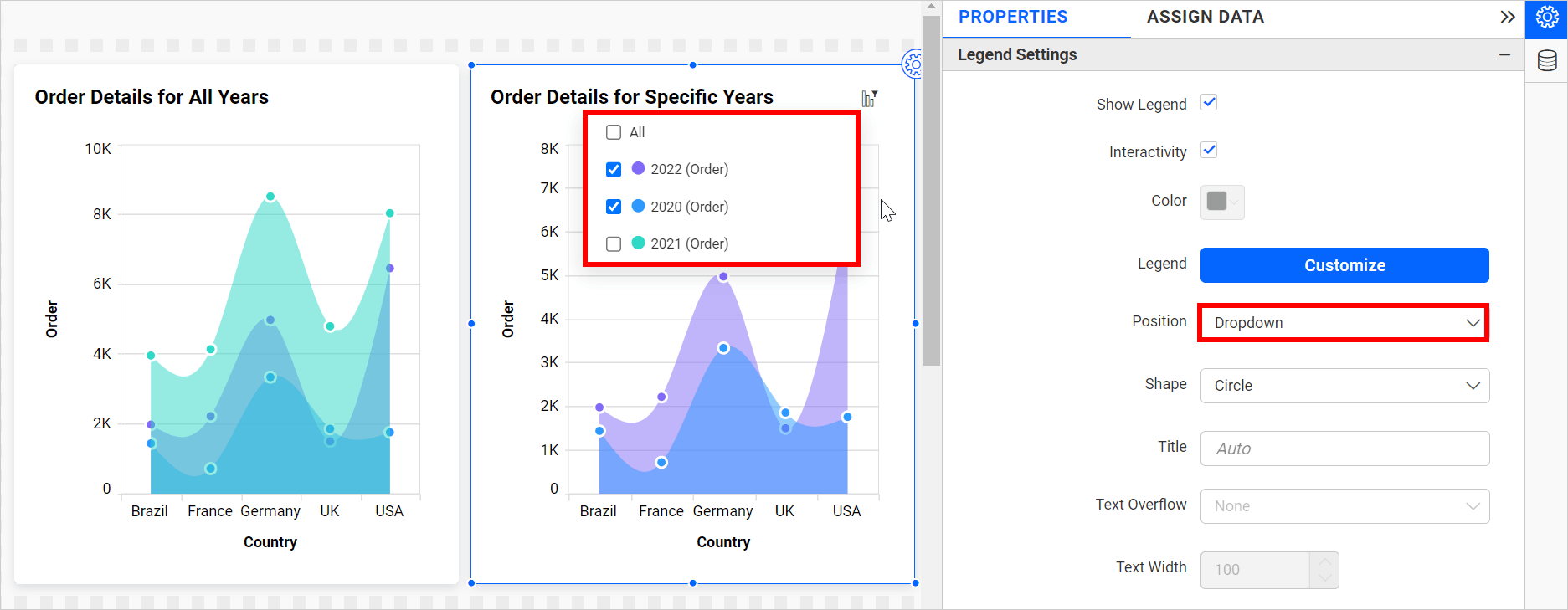 Legend item as dropdown