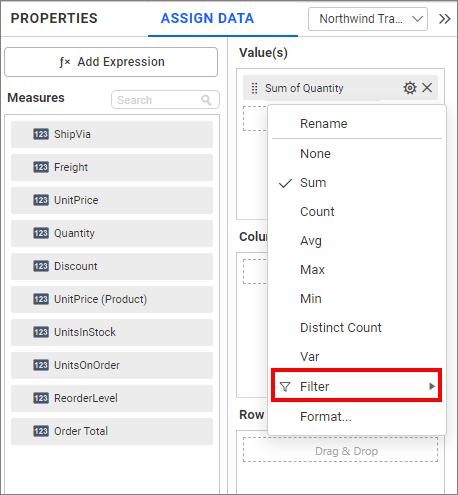 Configuring widget filters