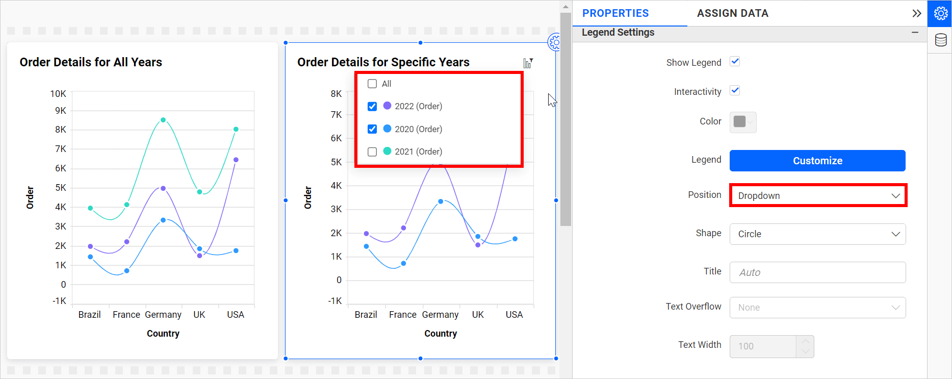 Legend item as dropdown