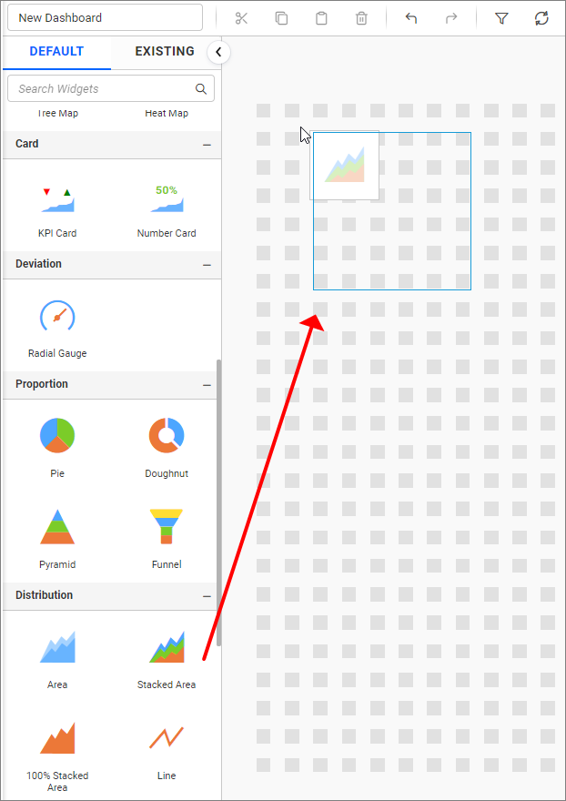 Drag and drop the stacked area chart
