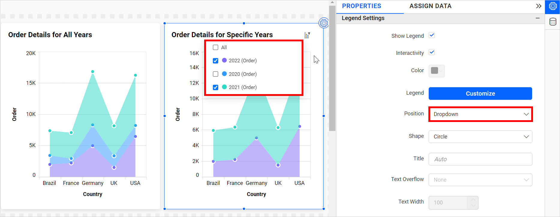 Legend item as dropdown