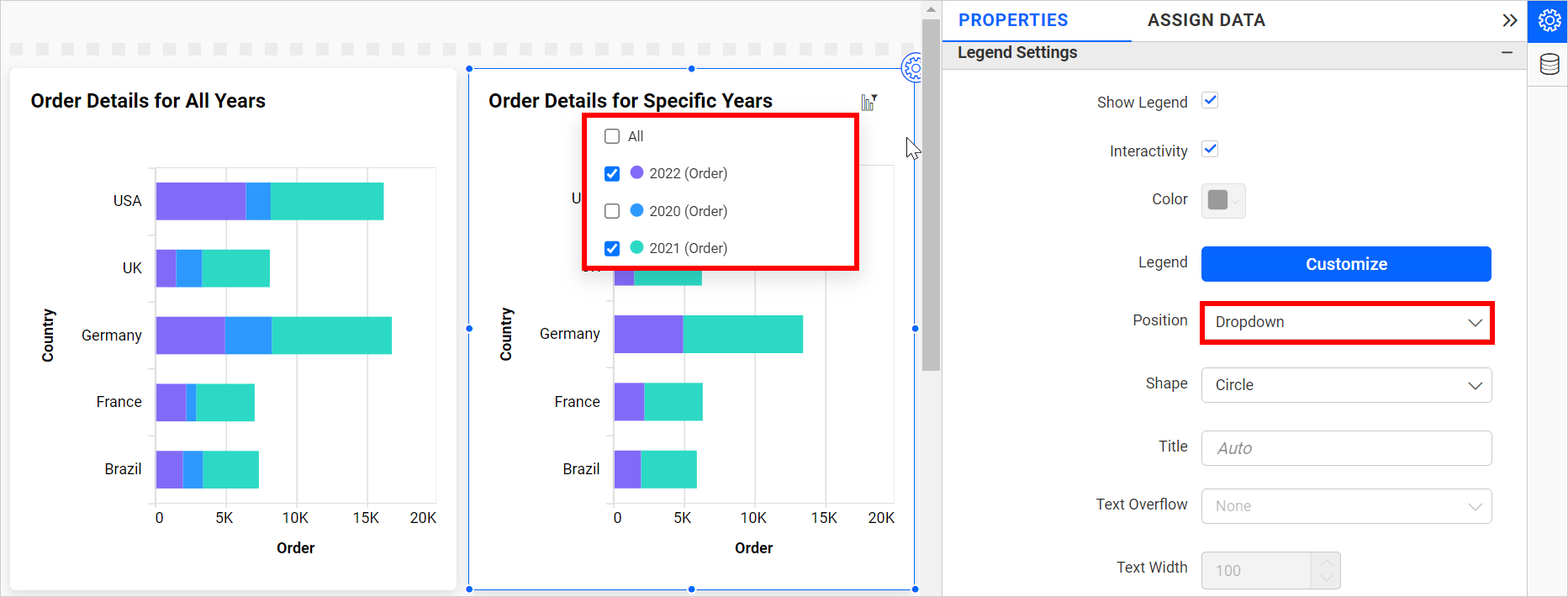 Legend item as dropdown
