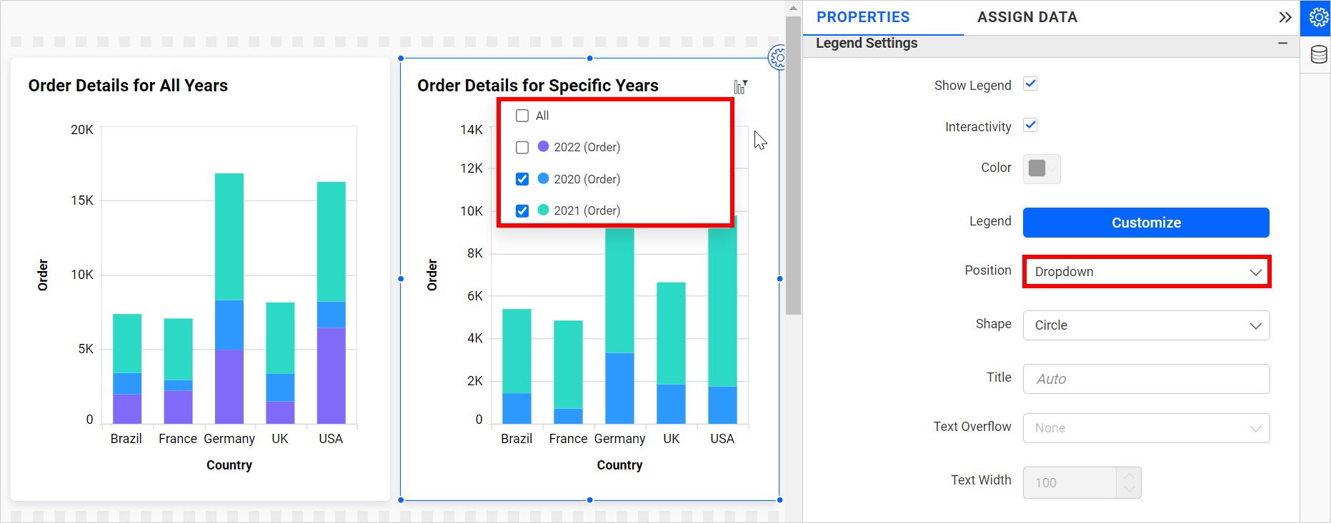 Legend item as dropdown