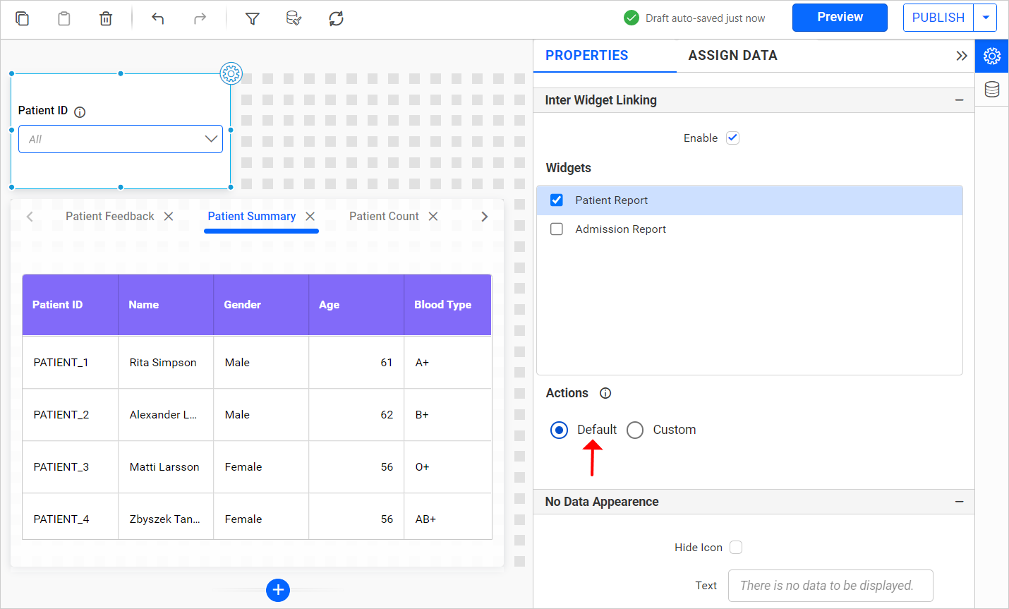 Default option in Inter widget linking