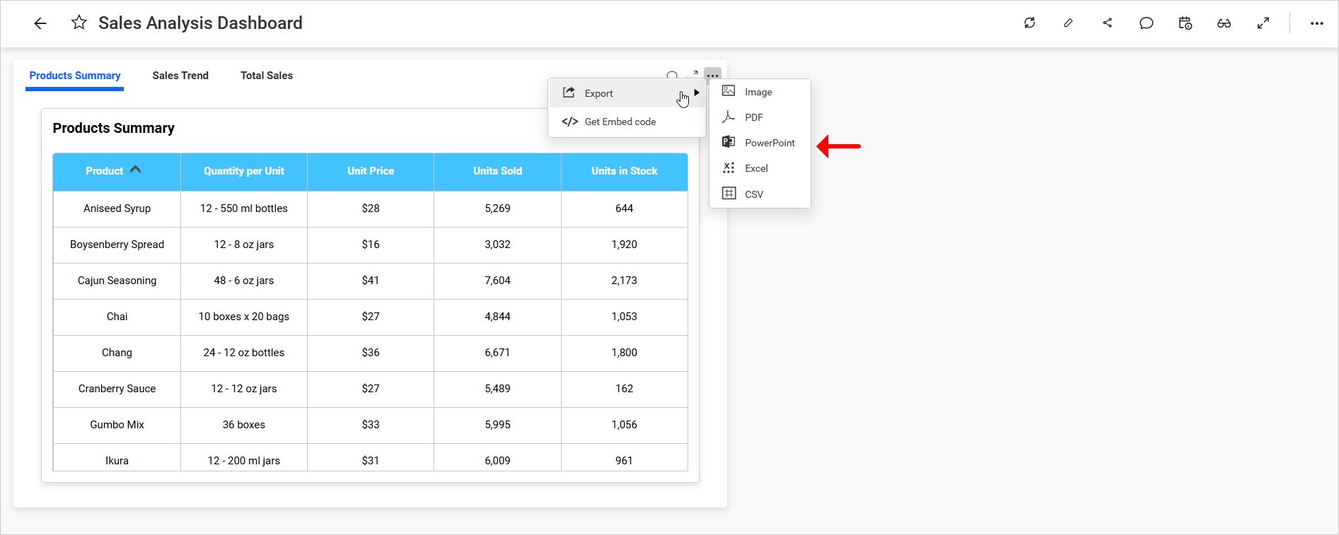 Export Tab Widget