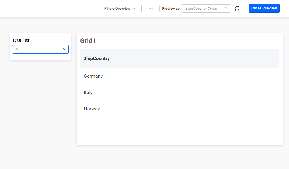 TextFilter ends with option