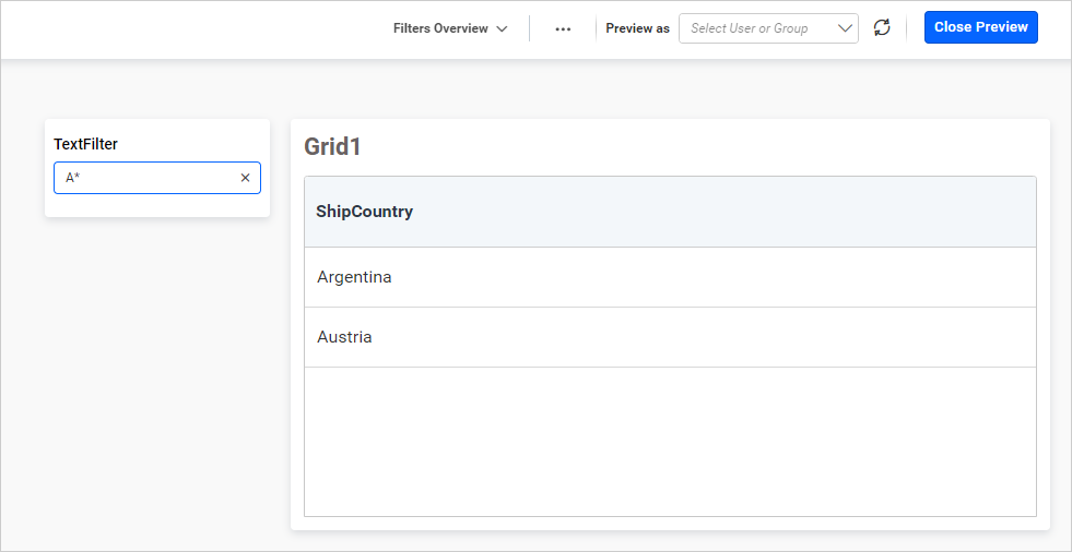 TextFilter starts with option