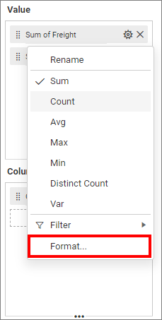 Formatting menu item