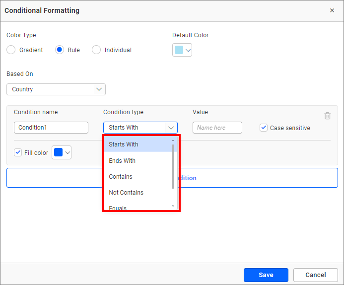 Text condition types