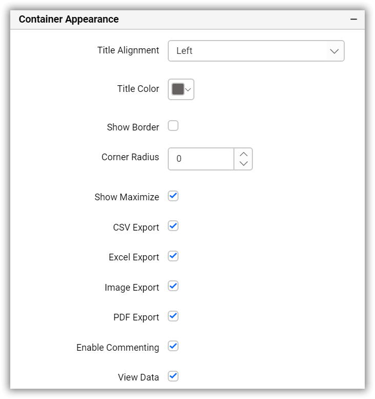 Container appearance properties