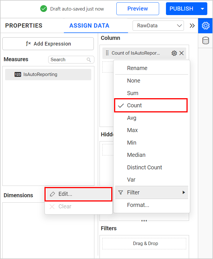 Choose measure filter option