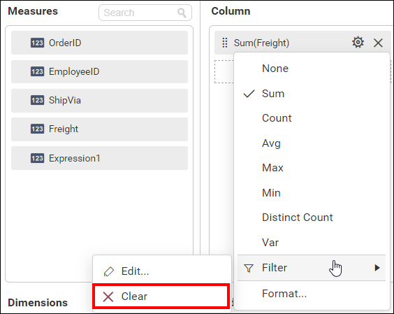 option to clear to measure filter