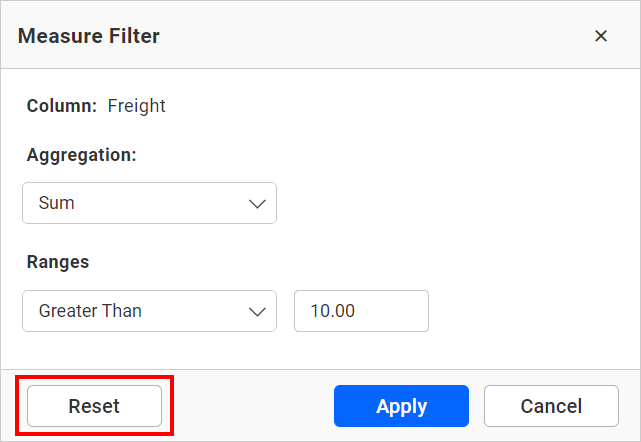 resetting measure column filter