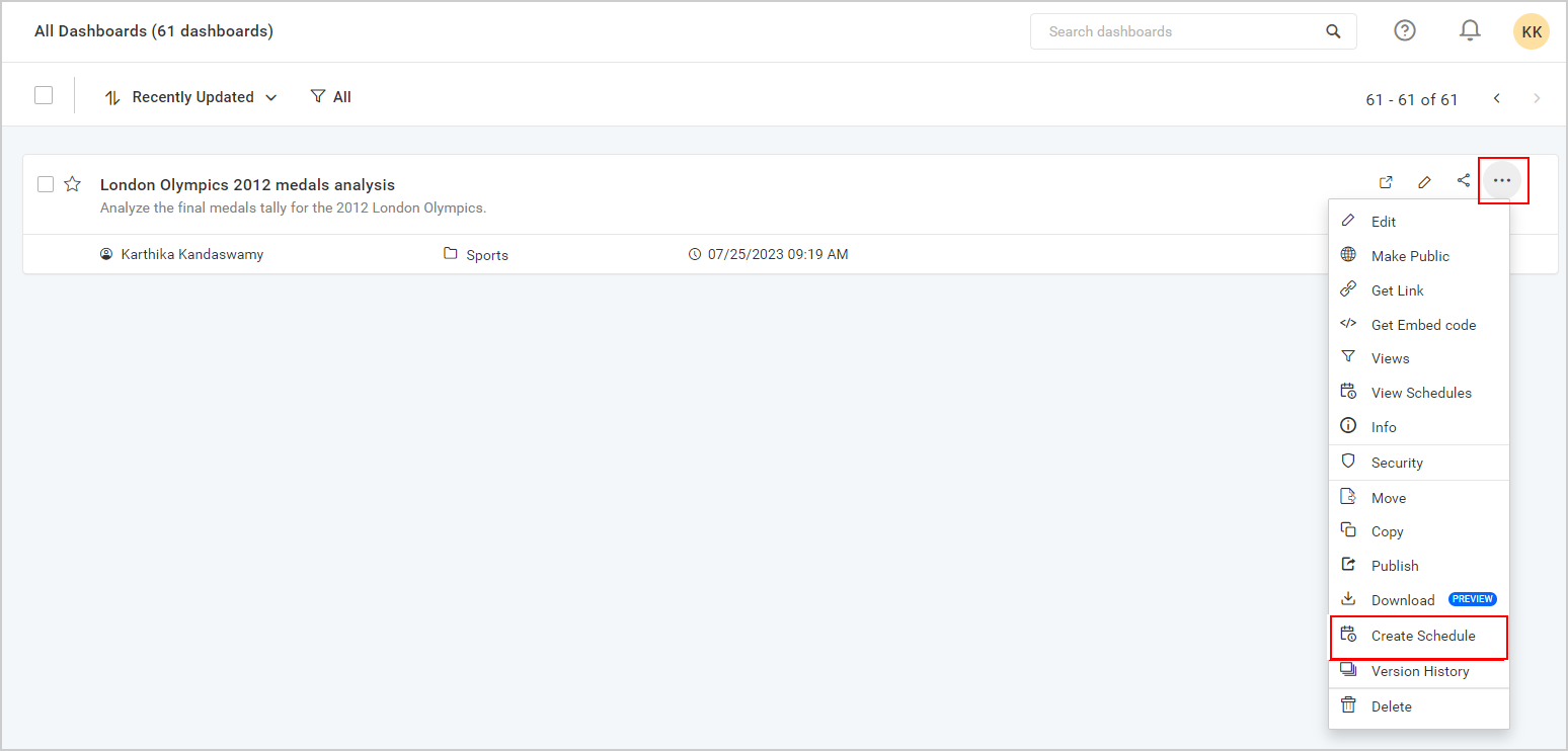 Create Schedule Dashboard