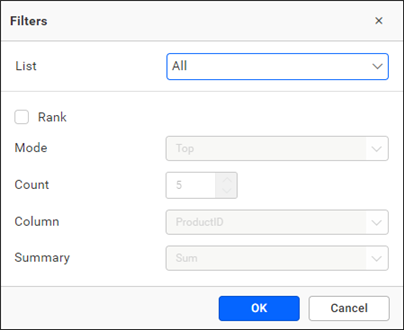 Configure manual filter section