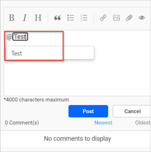 Tag user in comments of Dashboard
