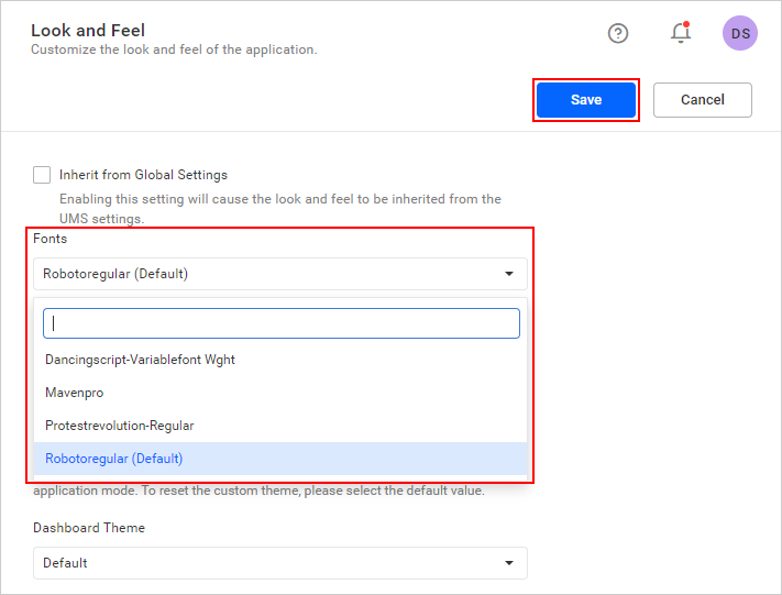Font Settings Embedded BI