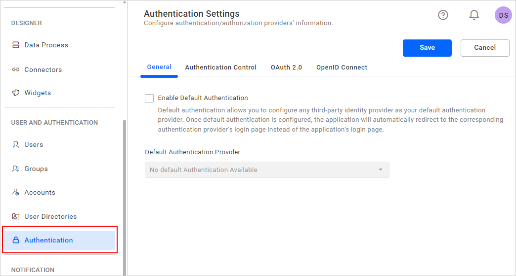 Default Authentication provider