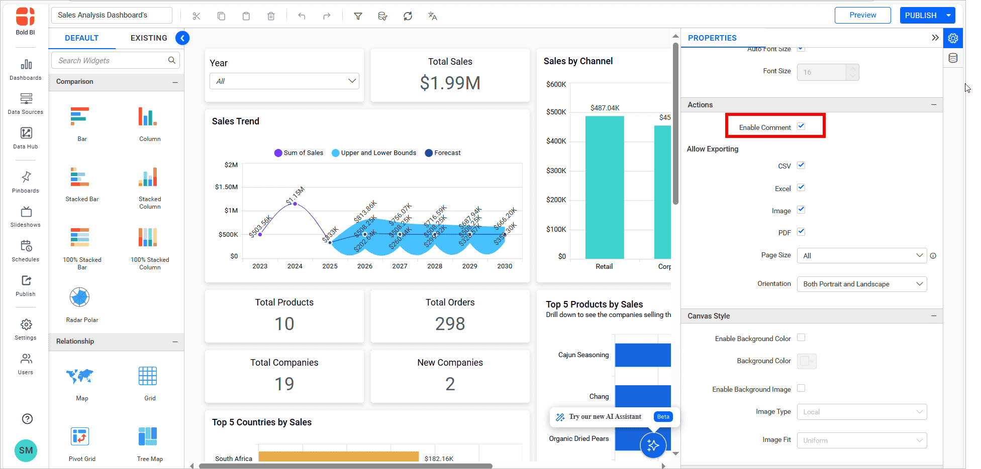 Enable Comments for Dashboard