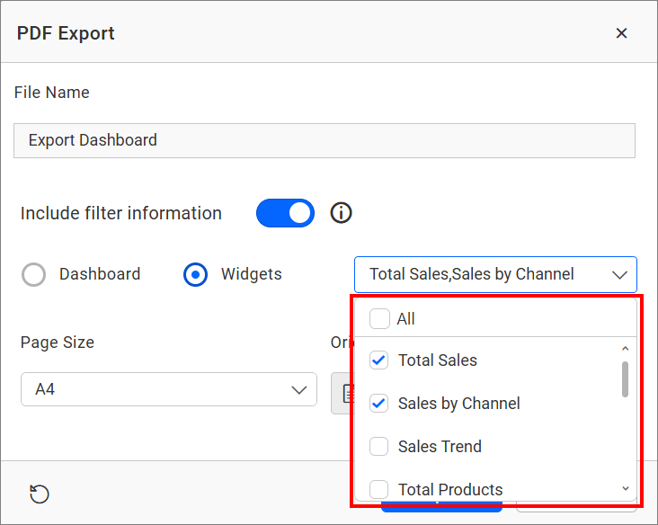 Widget list dropdown