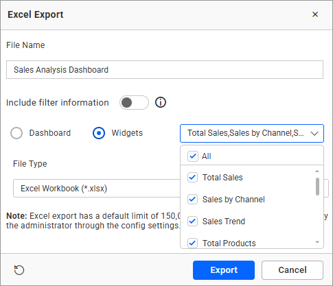 Excel Specific Widgets