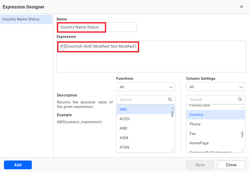 Country Name Expression