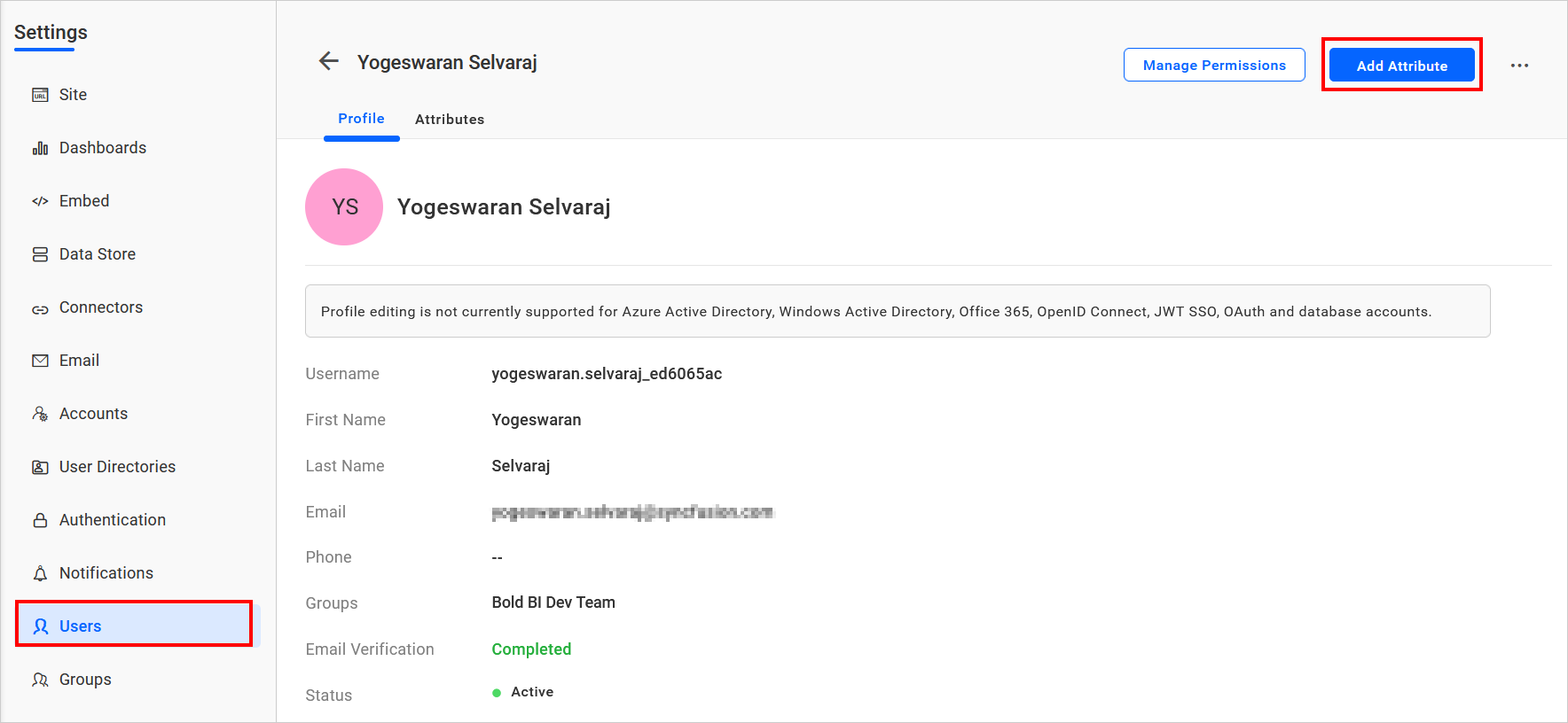 User Level Add Custom Attribute Button