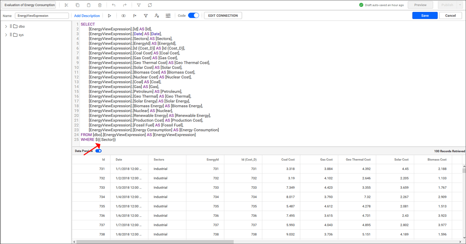 Use custom attribute in code view