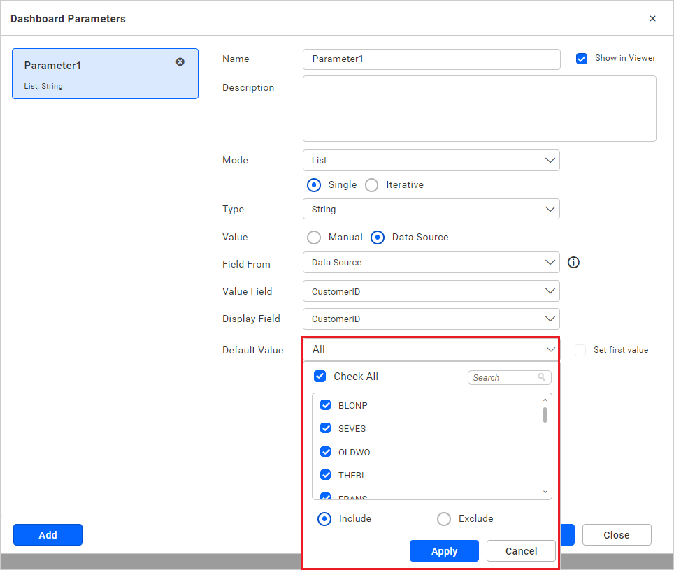 List data source Combo box