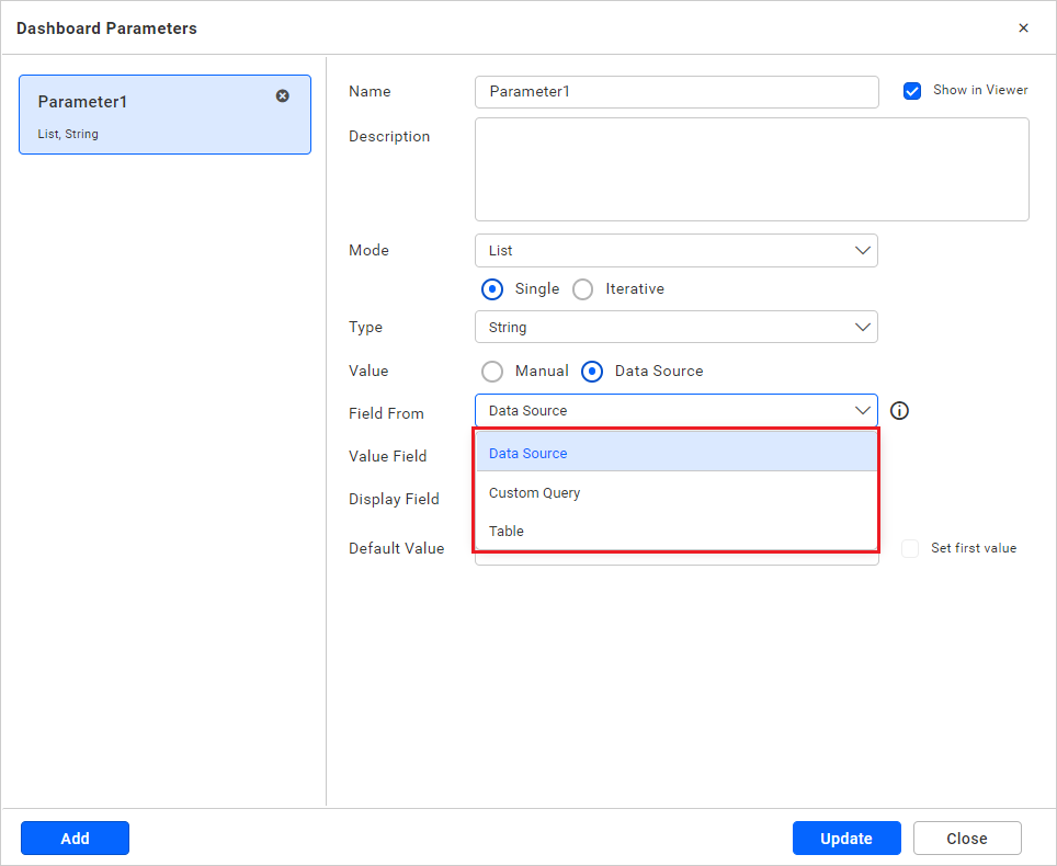 List data source Field From