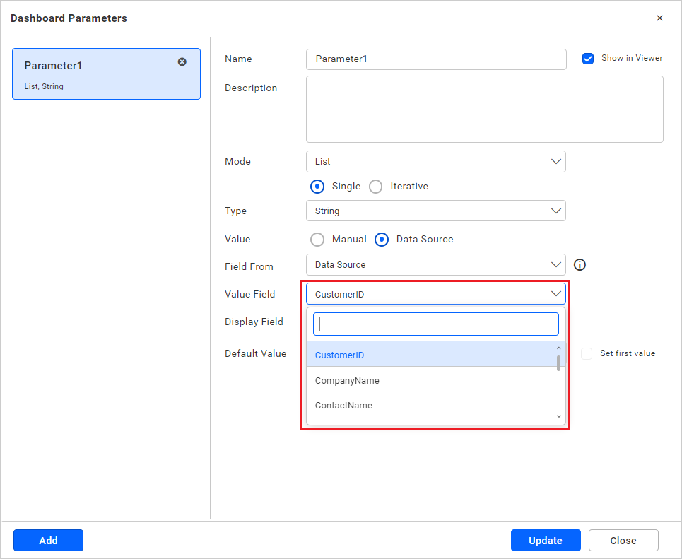 List data source Field