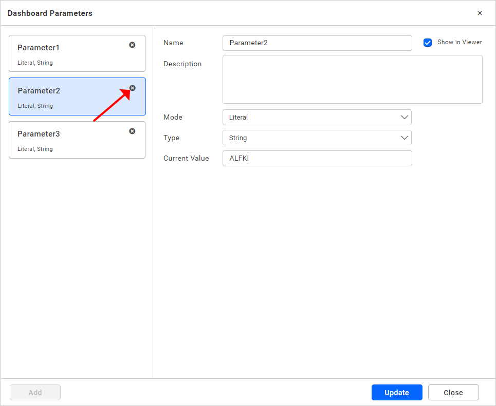 Delete dashboard parameter