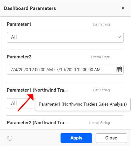 Parameter name in preview