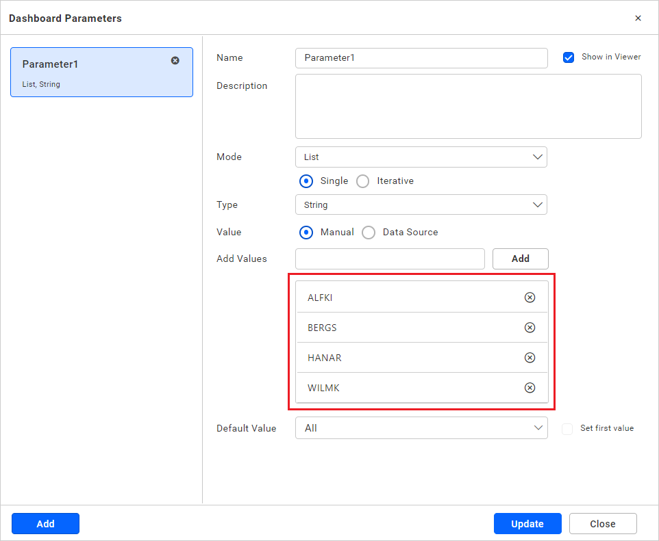 Dashboard Parameter - List Manual