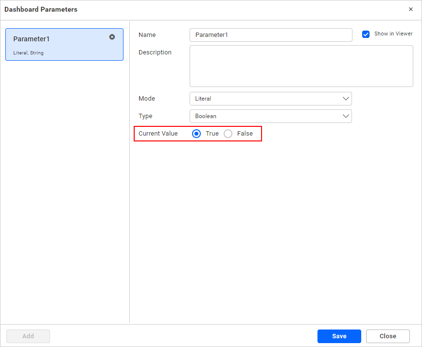 Dashboard Parameter Boolean