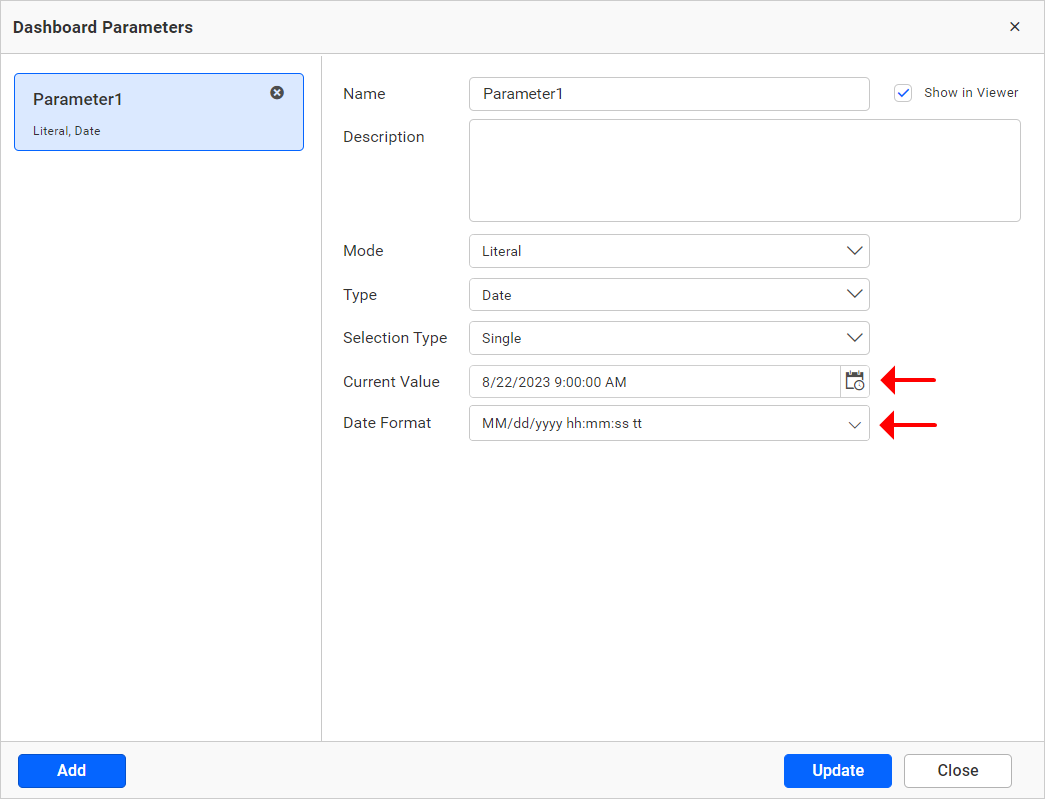 Dashboard Parameter Date