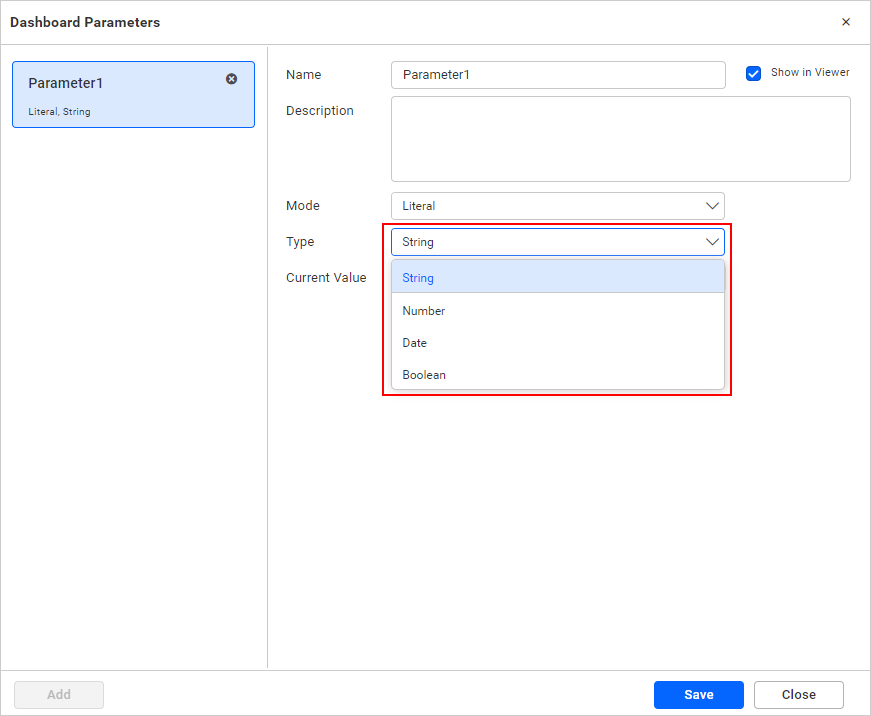Dashboard Parameter Literal Mode
