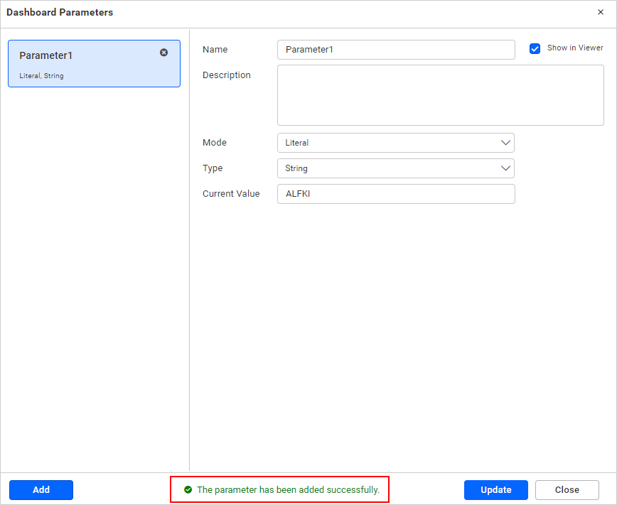 Dashboard Parameter Literal Mode